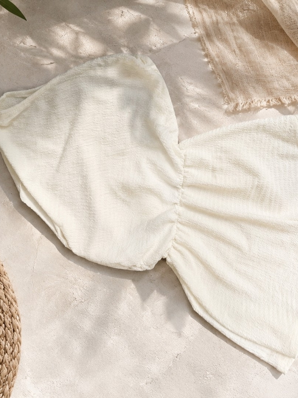 Strapless Cream Textured Bandeau Top